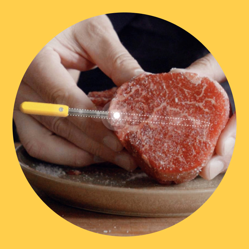 Demonstration of how the Combustion Predictive Thermometer finds the TrueSurface temp on a beef filet (aka filet mignon steak).